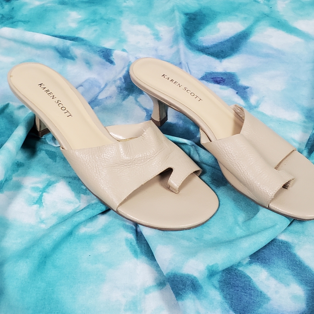 Leather backless sandal heels in beige